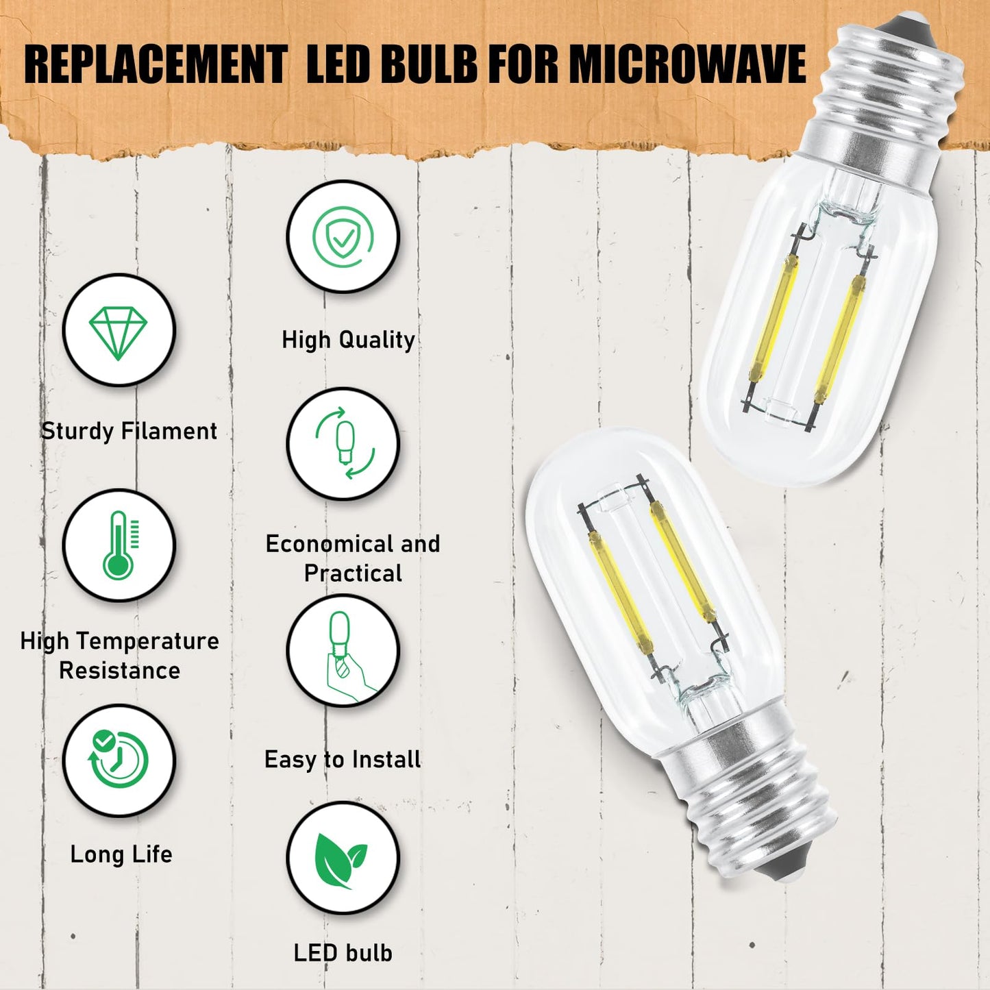 DGE LED Microwave Light Bulb Under Hood 25W Equivalent E17 Base for Microwave Light Bulb, T25 2W 200LM Replacement Oven Part for 8206232A