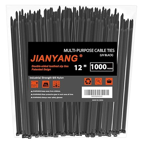 12 Inch Zip Ties Double Sided Toothed (Bulk 1000 Pack),85 LBS Tensile Strength Heavy Duty Cable Wire Ties With Self-Locking Adjustable More Durable