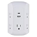 GE UltraPro 5-Outlet Extender with USB and USB-C Port, Surge Protector, Spaced Wall Tap, Side-Access, Charging Station, for iPhone/iPad/Samsung
