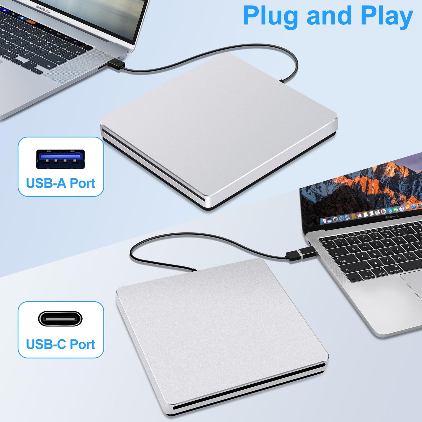 Guamar USB 3.0 Superdrive for Apple: External CD Drive for Mac MacBook Plug & Play Portable DVD Player Burner for Laptop PC Windows with USB-C