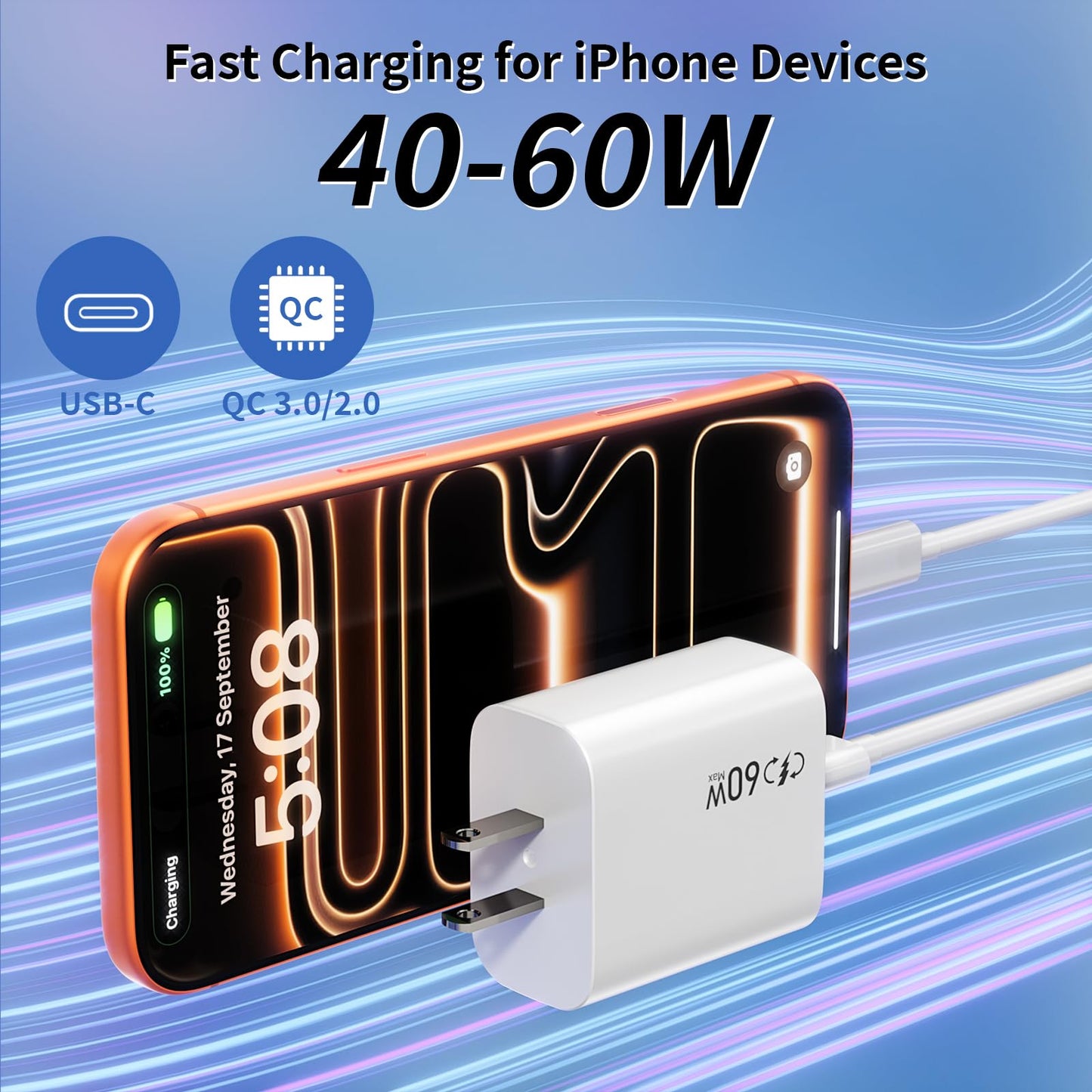 [Apple MFi Certified]Apple iPhone 17e 16 15 Charger Block,2Pack 40-60W USB C Charging Plug Power Adapter USB C Block Quick Charging for iPhone 17