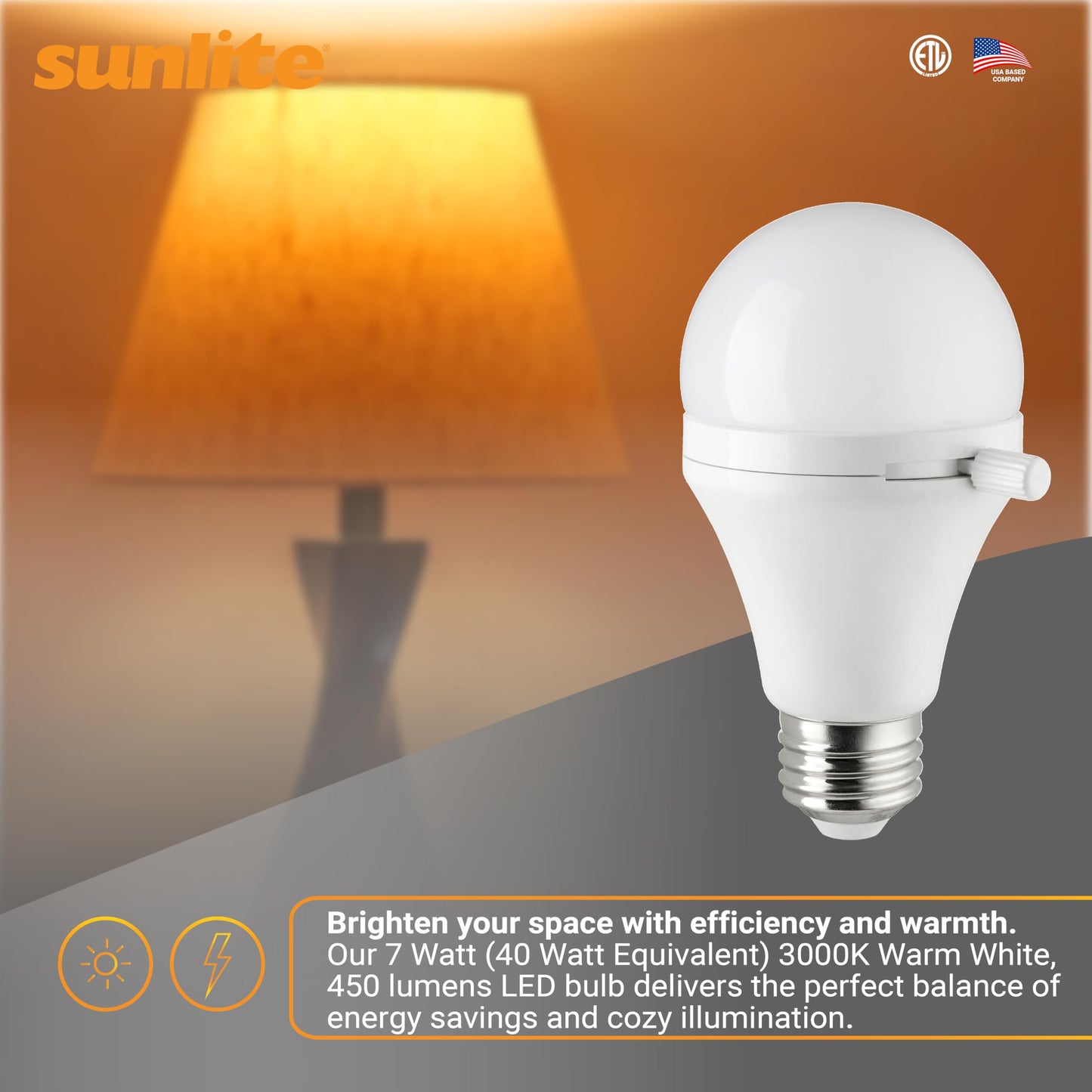 Sunlite ShabBulb, Shabbat Permissible LED Light Bulb, 7 Watt (40 Watt Equivalent) 3000K Warm White
