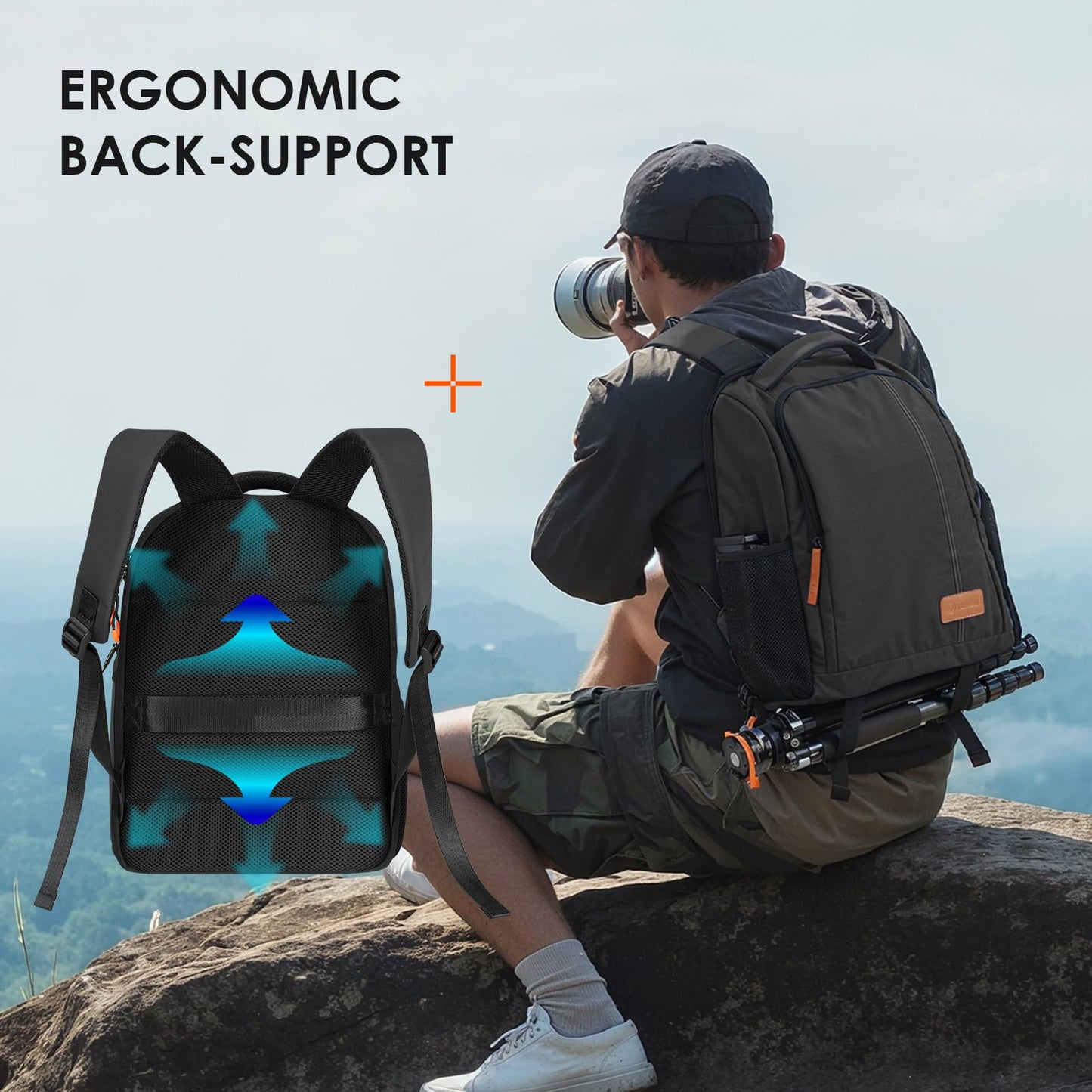 TARION Camera Backpack for Photographers - Compact Camera Bag with 15.6 Inch Laptop Compartment - Side Access Quick Draw - Anti-theft Hidden Pocket