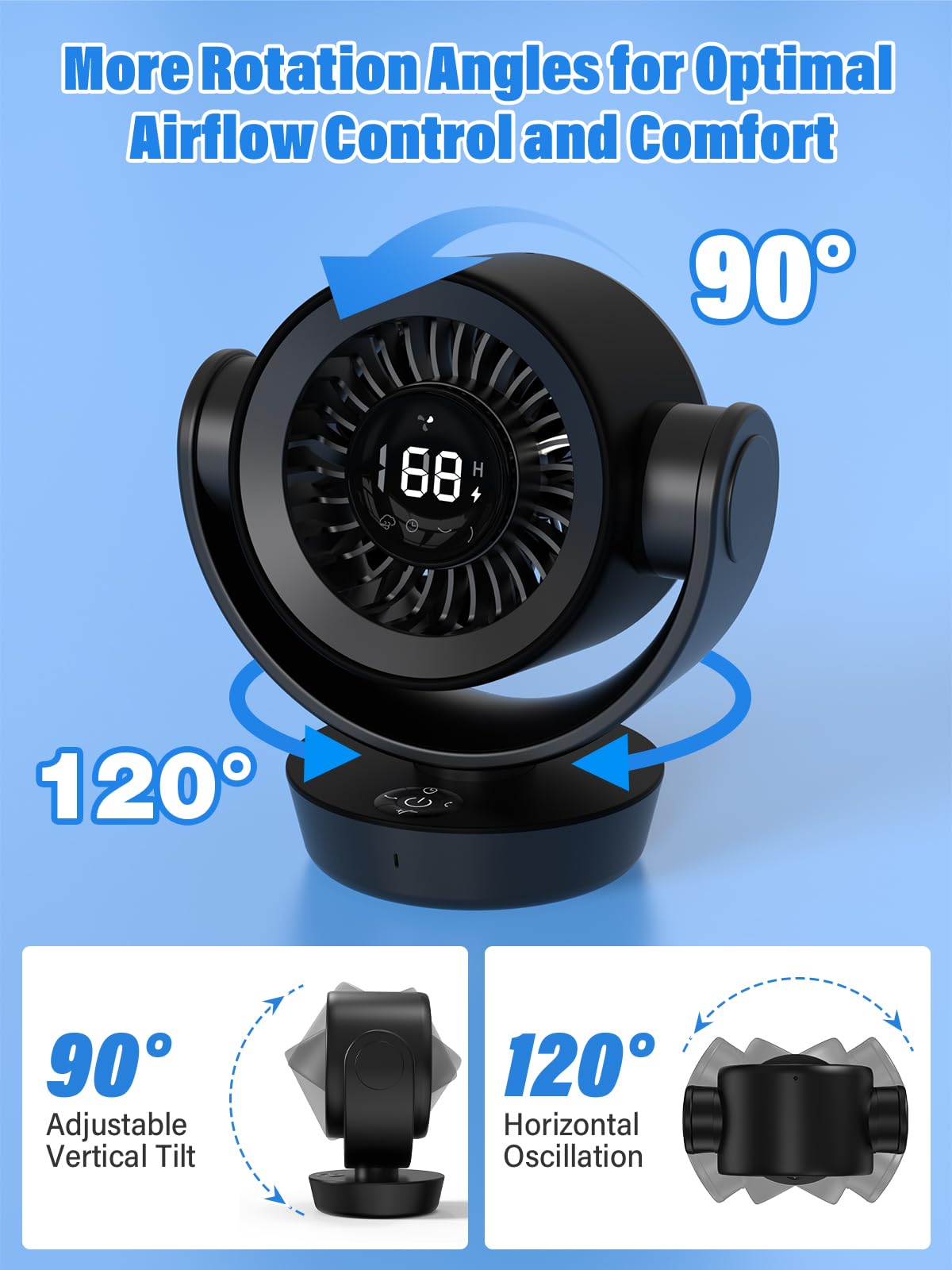 incihic Desk Fan Air Circulator Fan Powerful Airflow 100-Speed Digital Display Low Noise Adjustable Tilt 14H Timer Remote Included Suitable for Home
