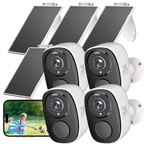 ELECCTV 2.4&5ghz WiFi Solar Security Cameras Wireless Outdoor,2K QHD Home Security System, 4 Cameras Kit with 130° Ultra-Wide View, 2-Way Talk