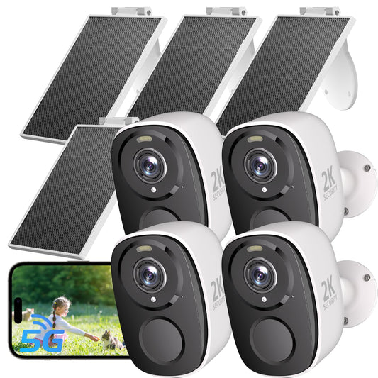 ELECCTV 2.4&5ghz WiFi Solar Security Cameras Wireless Outdoor,2K QHD Home Security System, 4 Cameras Kit with 130° Ultra-Wide View, 2-Way Talk