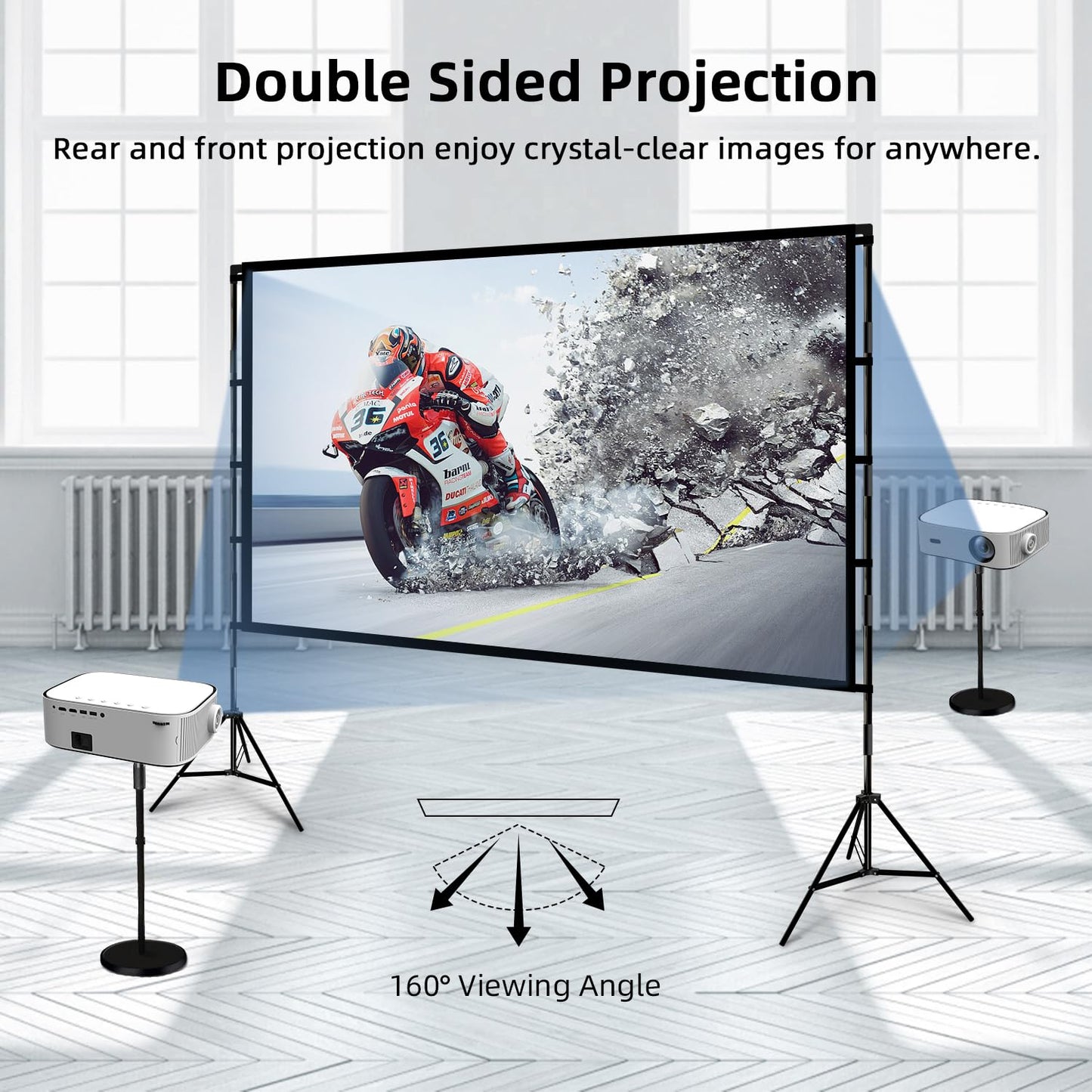 Projector Screen with Stand, Wootfairy 100 inch Foldable and Portable Projection Screen 16:9 4K HD Rear Front Wrinkle-Free Movie Screen with Carry Bag
