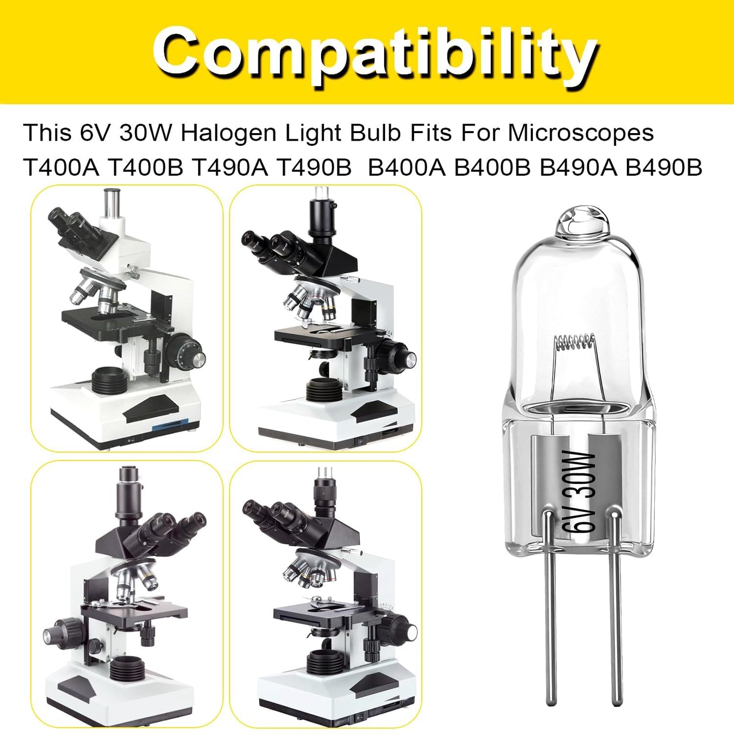 SDRZJX 4PCS 6V 30W Halogen Bulbs with G4 Bi - Pin Base Microscopes Bulbs Compatible with Microscopes T490A T490B B400A B400B B490A B490B T400A T400B