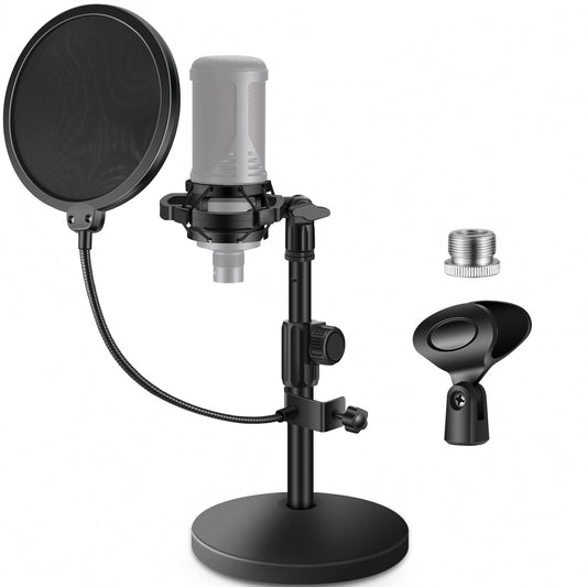 InnoGear Mic Stand Desk, Adjustable Desktop Microphone Stand Table with Shock Mount Mic Clip Pop Filter 3/8" to 5/8" Adapter for Blue Yeti Hyper X