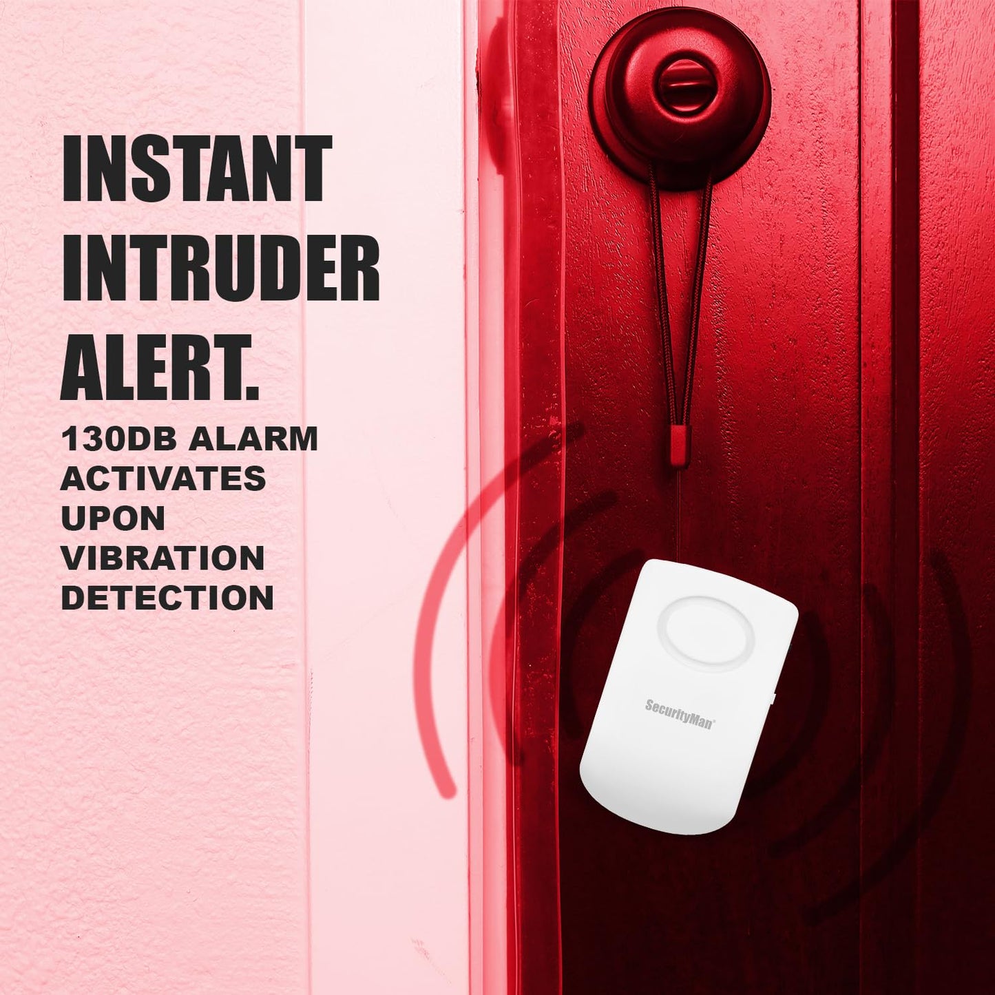 Securityman Door Handle Alarm with 130dB Vibration Triggered Portable Door Alarms When Opened - Perfect for Kids, Toddler, Elderly, Hotel, Travel