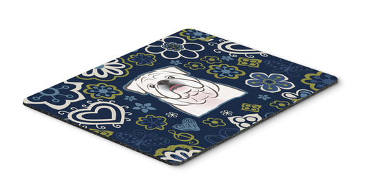 Caroline's Treasures BB5071MP Blue Flowers White English Bulldog Mouse Pad, Hot Pad or Trivet for Home Office Gaming Working Computers Laptop Mouse