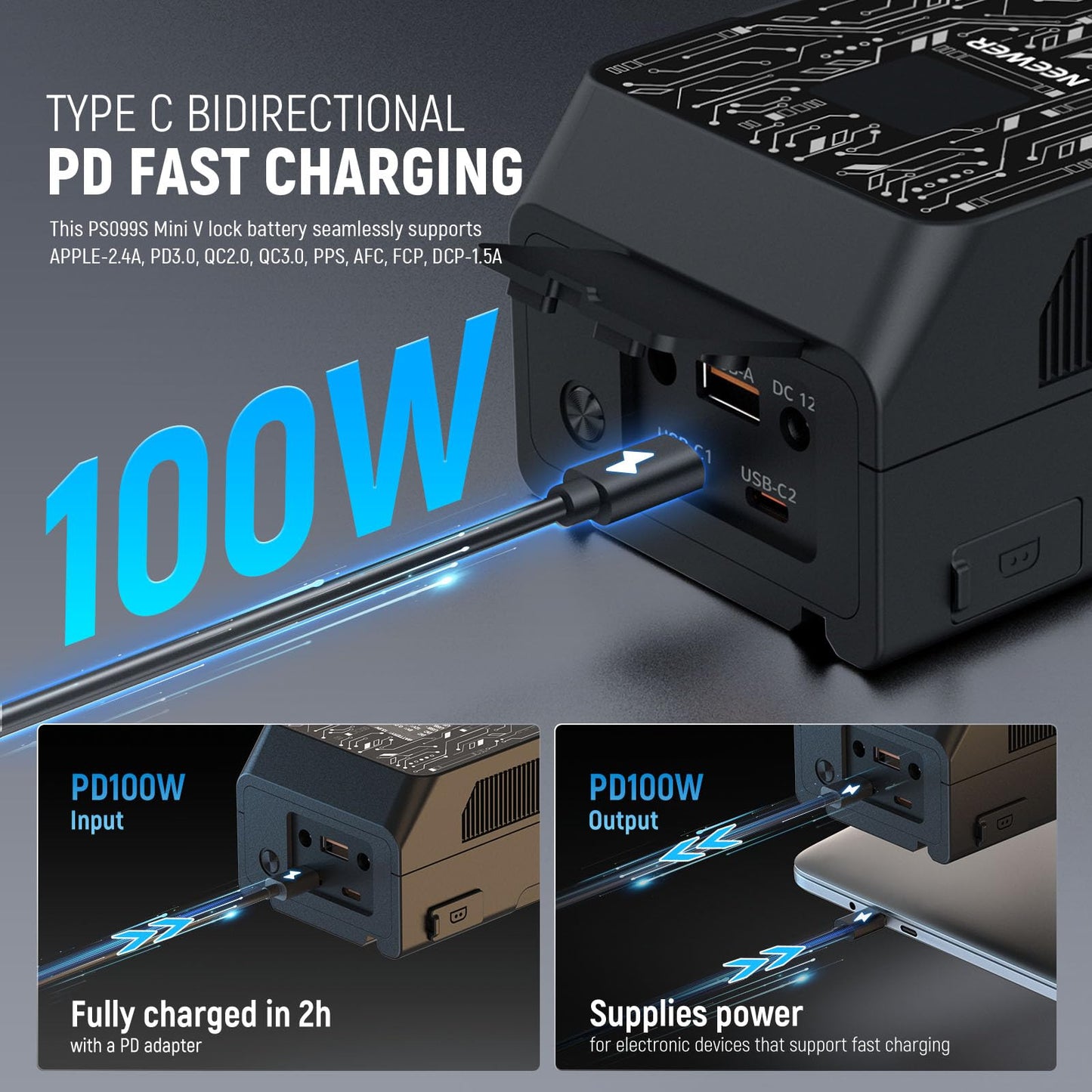NEEWER Smart Mini V Mount Battery NEEWER APP Control, 6800mAh 99Wh 14.5V with 100W PD Fast Charging, OLED, Dual USB C/D Tap/BP/USB A/Dual DC Ports