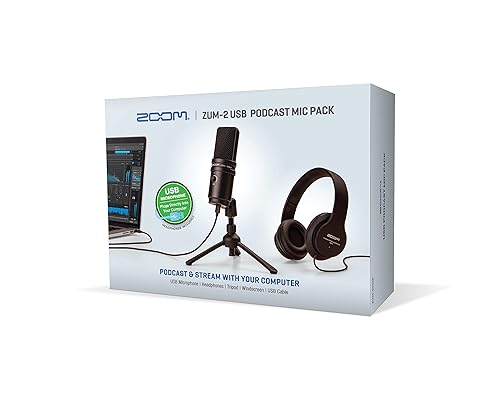 Zoom Zum-2 Podcast Mic Pack for Podcasting, Music, and Voice-Overs, Includes USB Microphone, Headphones, Tripod, Windscreen, and USB Cable
