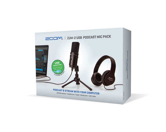 Zoom Zum-2 Podcast Mic Pack for Podcasting, Music, and Voice-Overs, Includes USB Microphone, Headphones, Tripod, Windscreen, and USB Cable