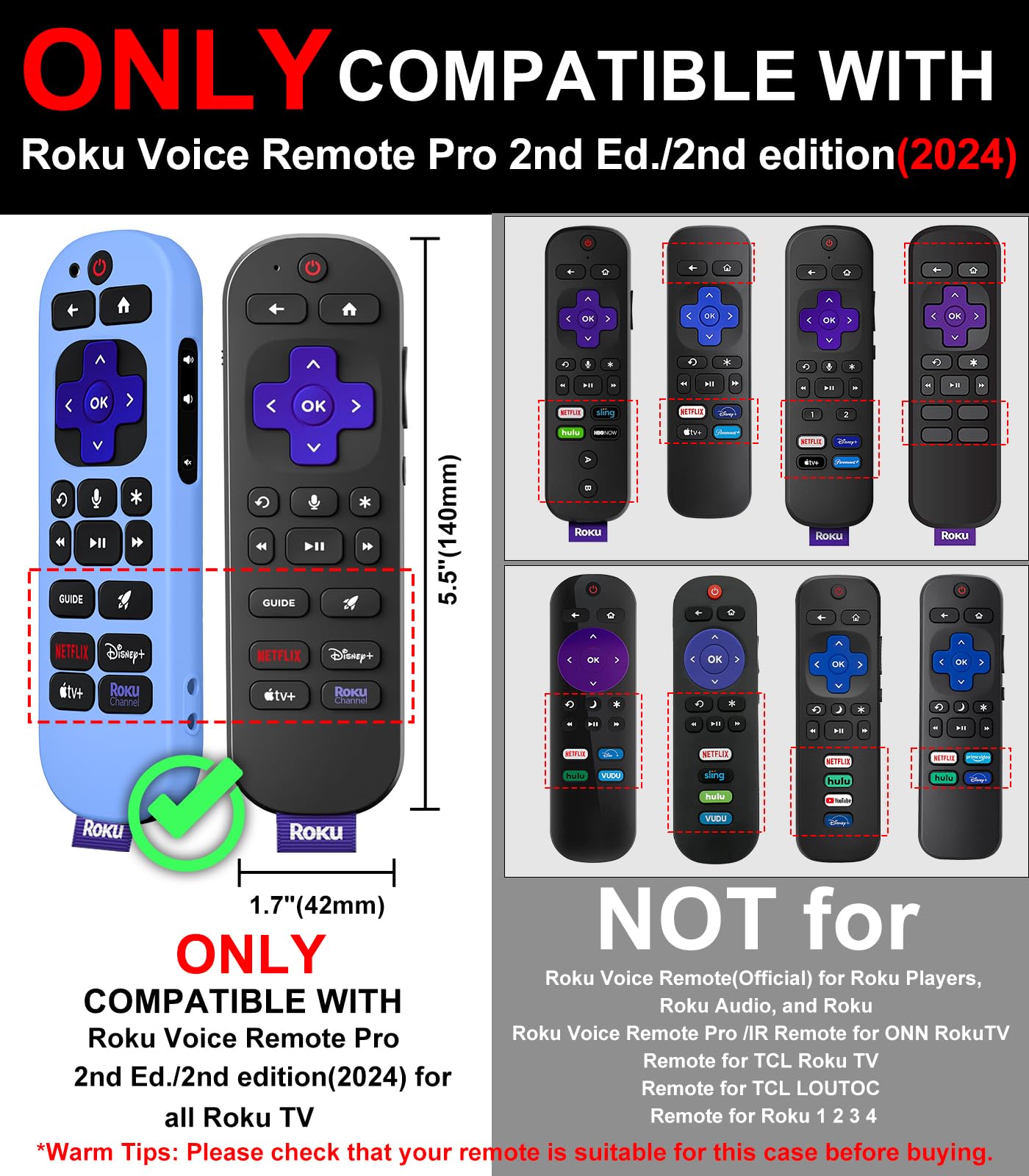 [3 Pack]WADVCU for Roku Voice Remote Pro 2nd Ed/Edition Silicone Remote Case Cover Glow in The Dark, Roku TV Remote Protective Sleeve for Roku RCB1R