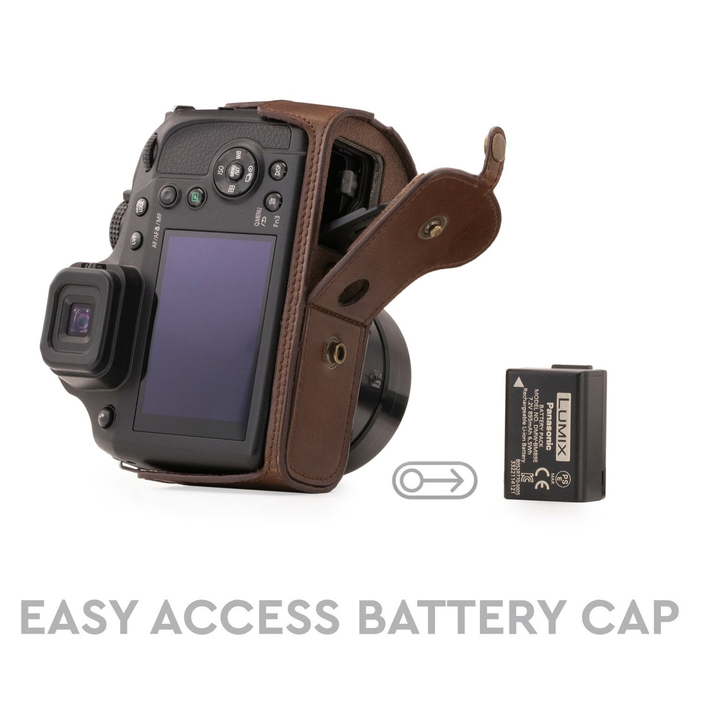 MegaGear Panasonic Lumix DC-FZ80, FZ82 Ever Ready Leather Camera Case and Strap, with Battery Access - Dark Brown - MG1224