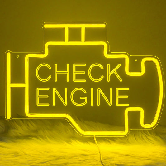 ADKALIV Check Engine Neon Sign for Man Cave Wall Decor, LED Light Up Garage Wall Art Sign for Car Room, Auto Repair Workshop Decor, Car Enthusiast