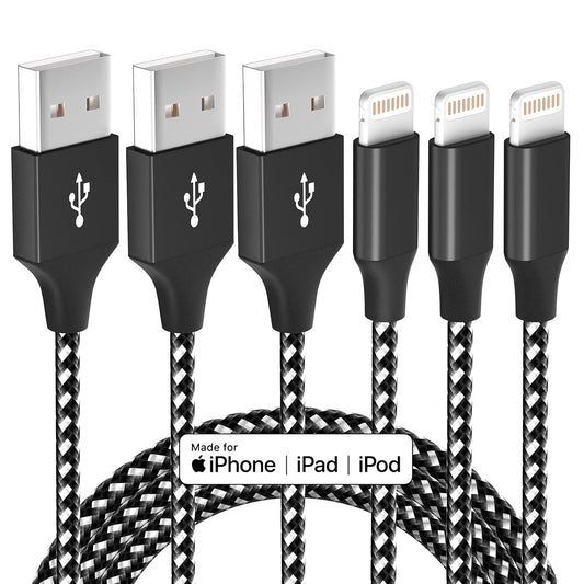 Bkayp 3 Pack 10 FT iPhone Charger Fast Charging Cord MFi Certified Lightning Cable Nylon Braided iPhone Charger Cord Compatible with iPhone 14 13 12…
