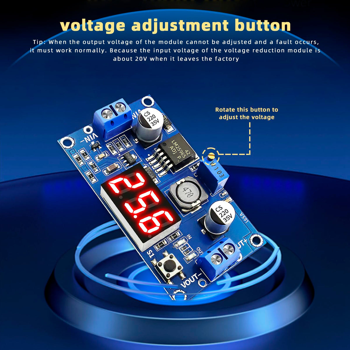 DaFuRui LM2596S DC-DC Buck Converter，5PCS LM2596 Adjustable Reduced Voltage Regulator Power Module with Digital Voltmeter Display 36V 24V 12V to 5V…