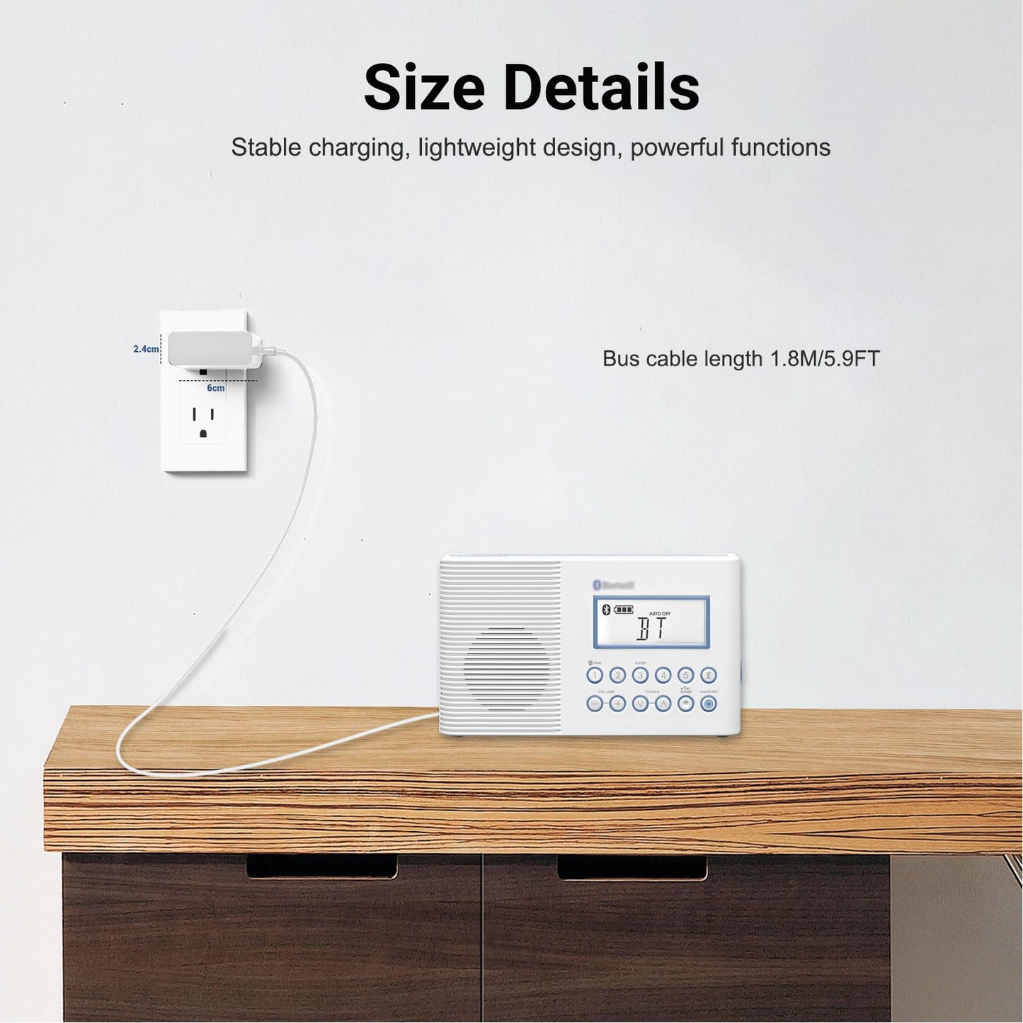 OatXtorpor Charger Cord Compatible with Sangean ADP-H202 H201 H202 H205 Radios Portable AM FM, AC Power Adapter 3V 0.5A White 1.8M Extra Long Cable