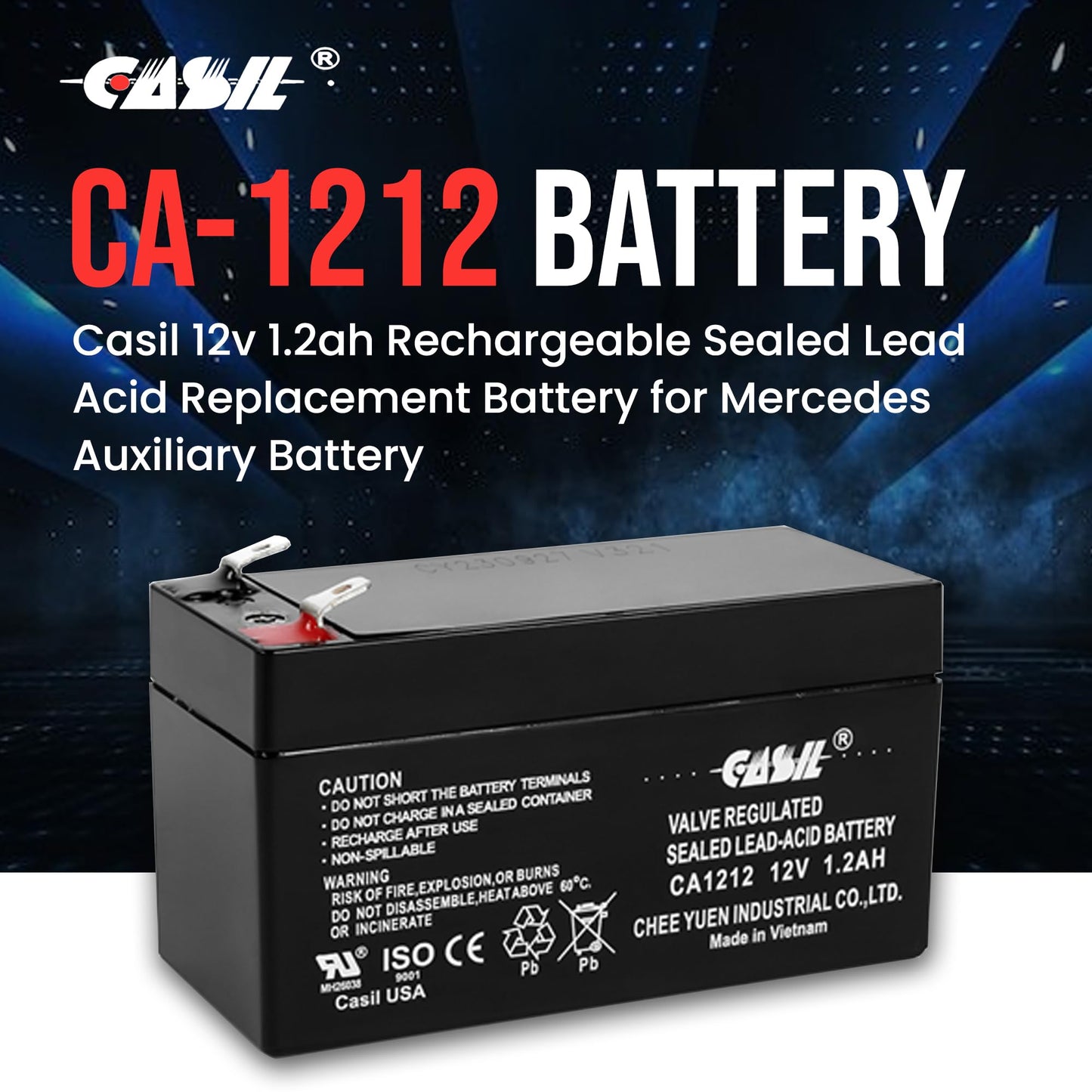 Casil 12V 1.2Ah SLA AGM Battery - Rechargeable Auxiliary Power - Compatible with Mercedes-Benz N000000004039