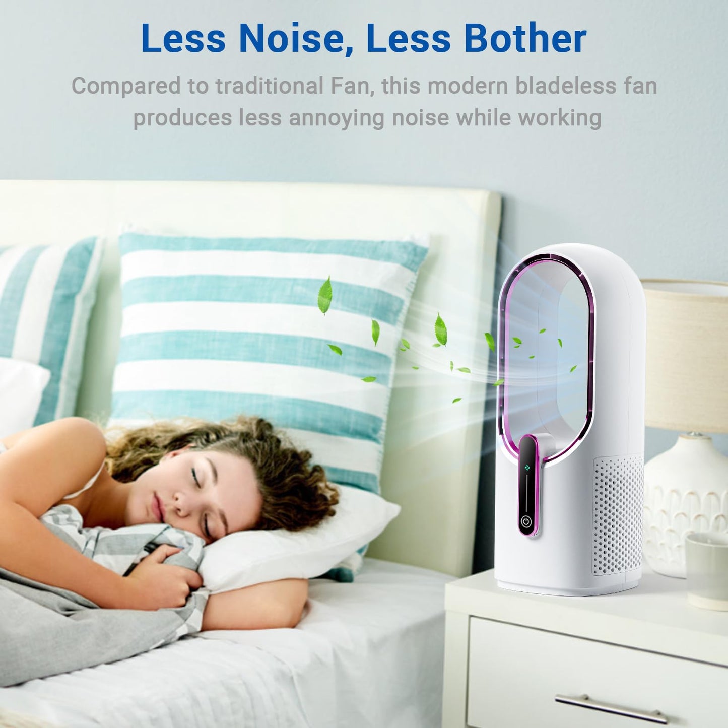 Bladeless Desk Fan, 11.8 Inch Small Rechargeable Fan, 30dB Quiet, 3 Speeds