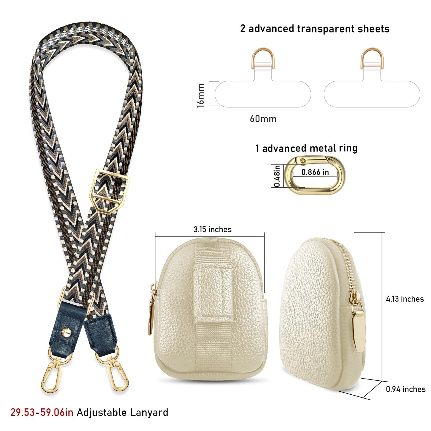 UKON Adjustable Phone Lanyard Crossbody Strap With Wallet Clip-and-Go Strap with Zippered Pouch Widened Phone String for iPhone Hands-Free