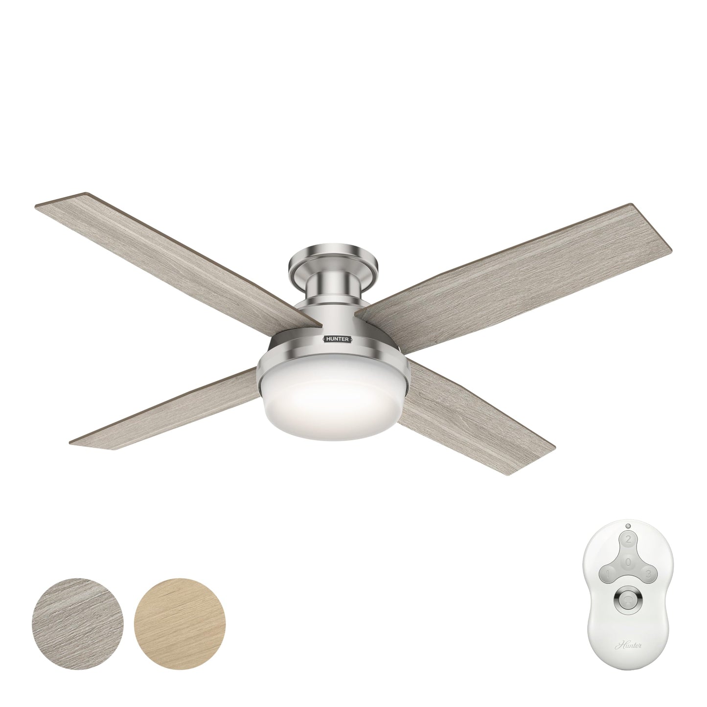 Hunter Fan 52 inch Indoor Ceiling Fan with LED Light, Brushed Nickel Ceiling Fan with Remote for Bedroom, Office or Living Room, 4 Blades (Renewed)
