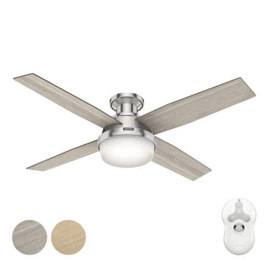 Hunter Fan 52 inch Indoor Ceiling Fan with LED Light, Brushed Nickel Ceiling Fan with Remote for Bedroom, Office or Living Room, 4 Blades (Renewed)