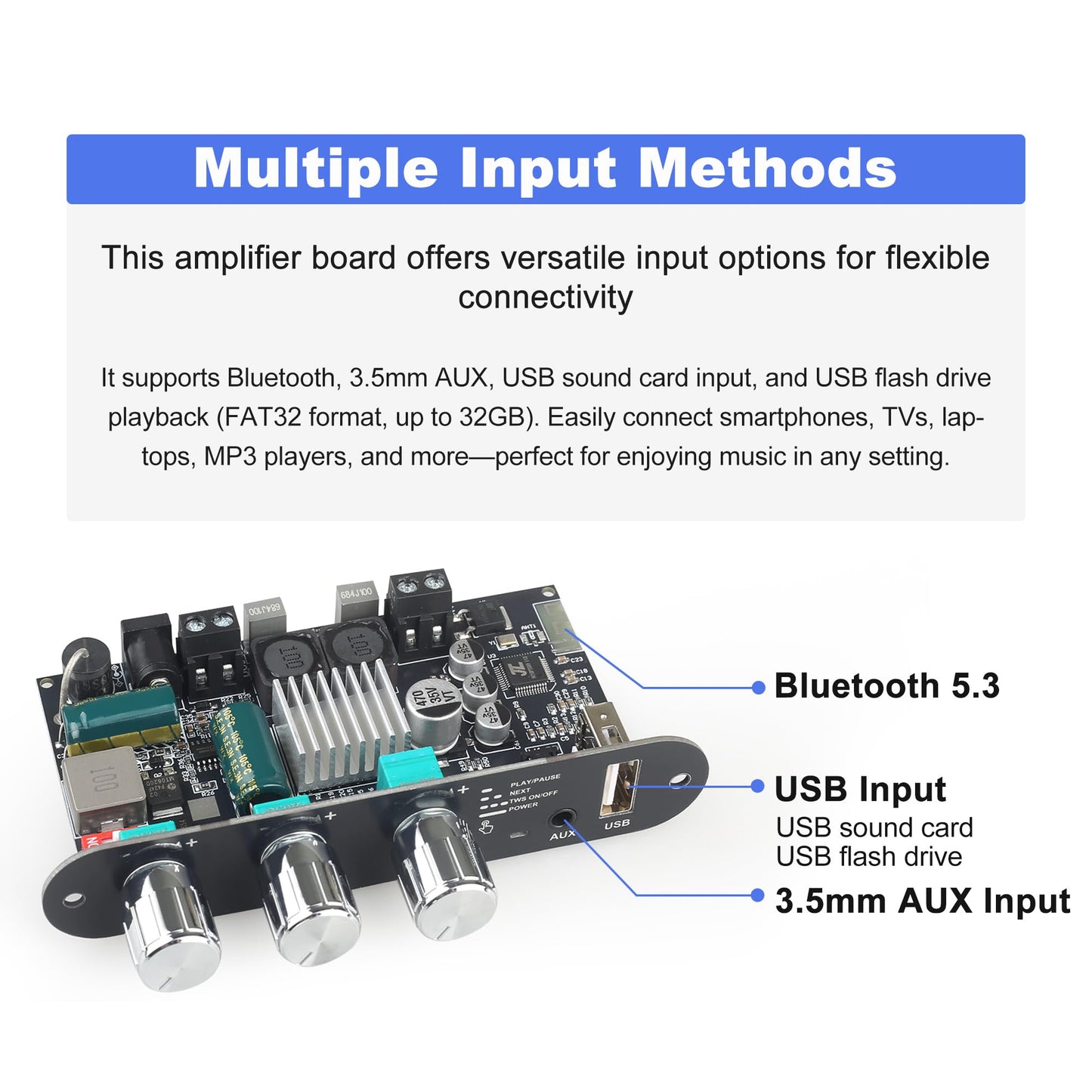 ZK-1001U 100W Mono Amplifier Board with TWS & Bluetooth 5.3, High Power Audio Amp Module for DIY Desktop Speakers & Vehicle, Supports USB/AUX Input