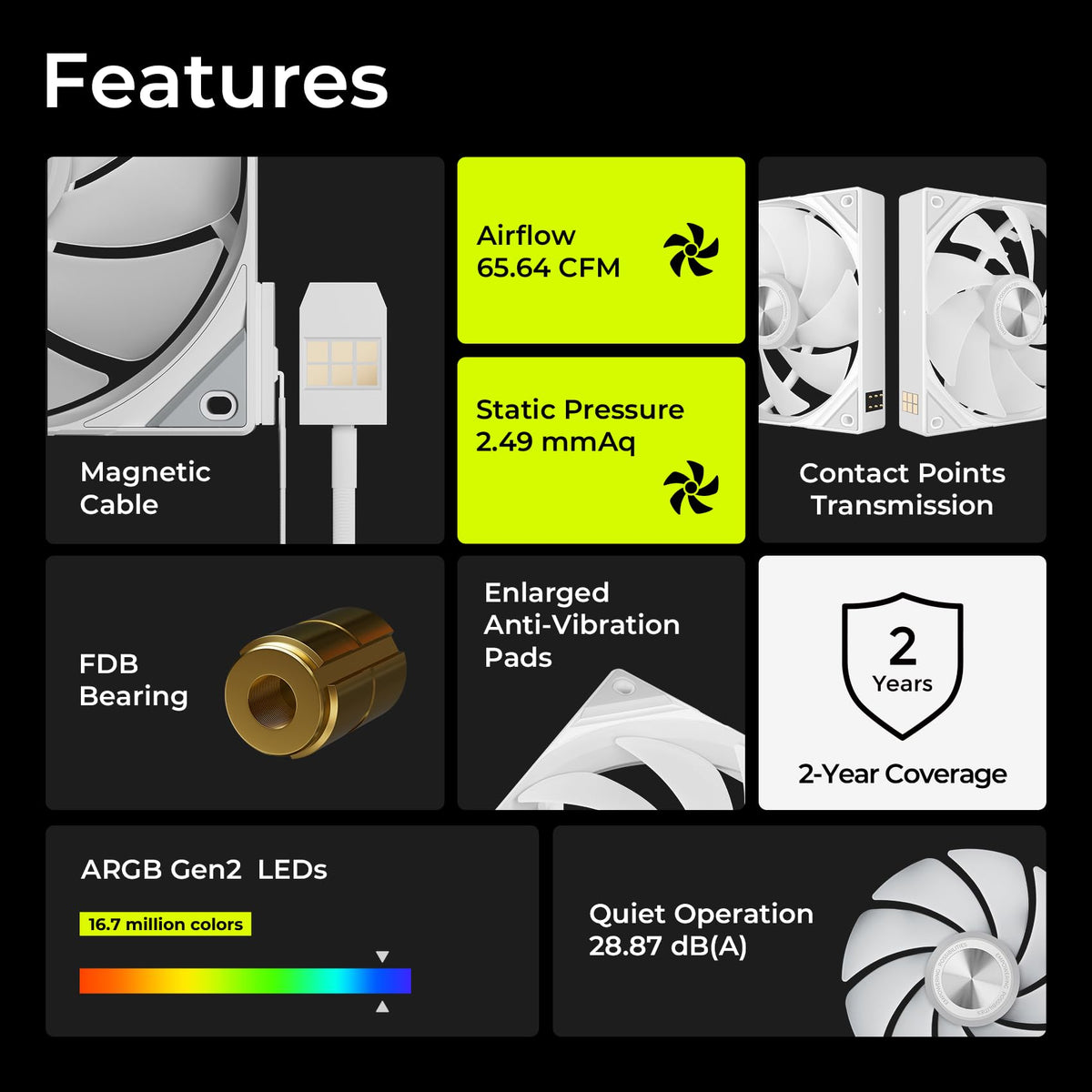 TRYX ROTA SL ARGB White 120mm Case Fan 3in1 Pogo-Pin Connection with Magnetic Cable Gen2 ARGB Light Quiet PC Case Fan