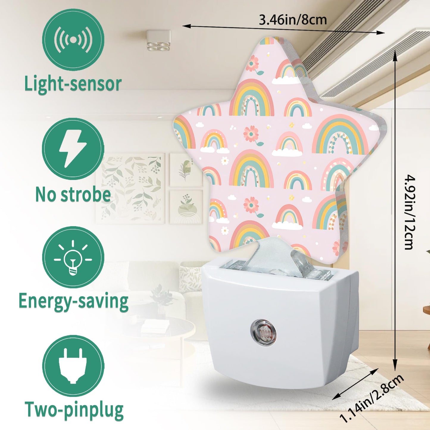 Cute Rainbow Star Night Light Plug in, Soft Glow Night Light for Kids Bedroom Nursery, Gentle Warm Light for Sleep, Compact Lamp for Hallway Bathroom