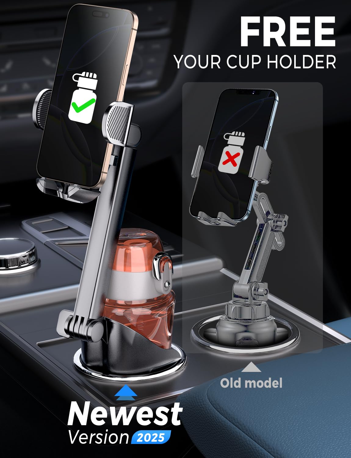 eSamcore Cup Holder Phone Holder, Unobstructed Cup Holder Phone Mount for Your Car Cupholder (2.5"-4") with Flexible C-Shaped Base, 360° Swiveling