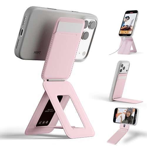 MOFT Phone Tripod Wallet, 3 in 1 Phone Stand Wallet, NFC-Supported Magnetic Phone Stand, MOVAS Vegan Leather Adjustable Card Holder, Light Pink