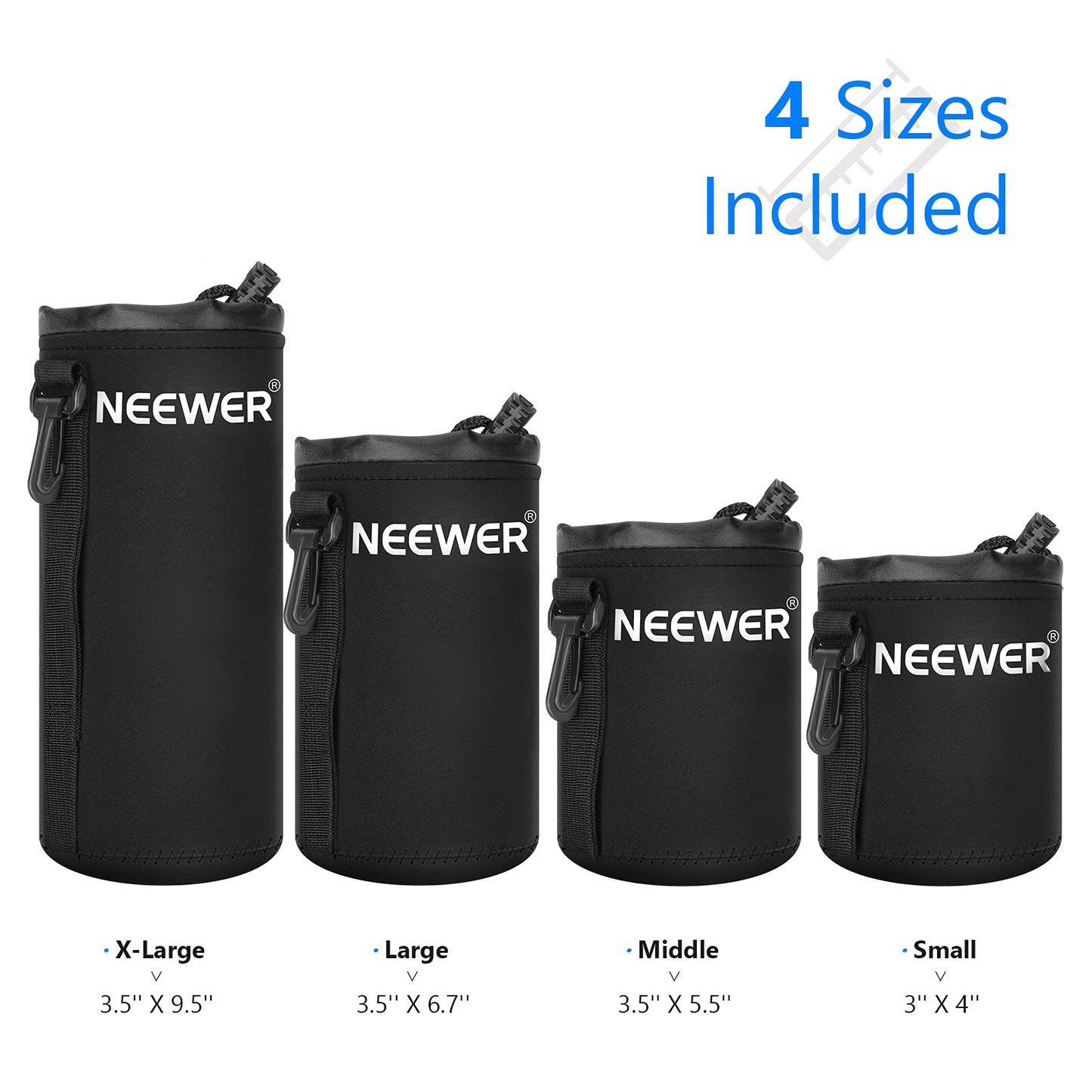 Neewer 4X Lens Case Lens Pouch Bag with Thick Protective Neoprene for DSLR Camera Lens (Fit for Canon, Nikon, Sony, Olympus, Panasonic) Includes