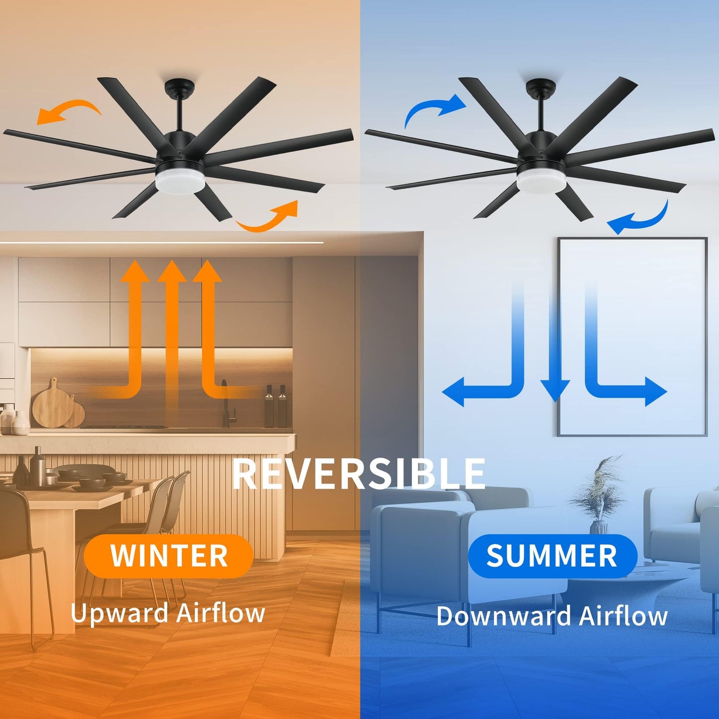 YITAHOME Black Ceiling Fan 60 Inch with Lights and Remote