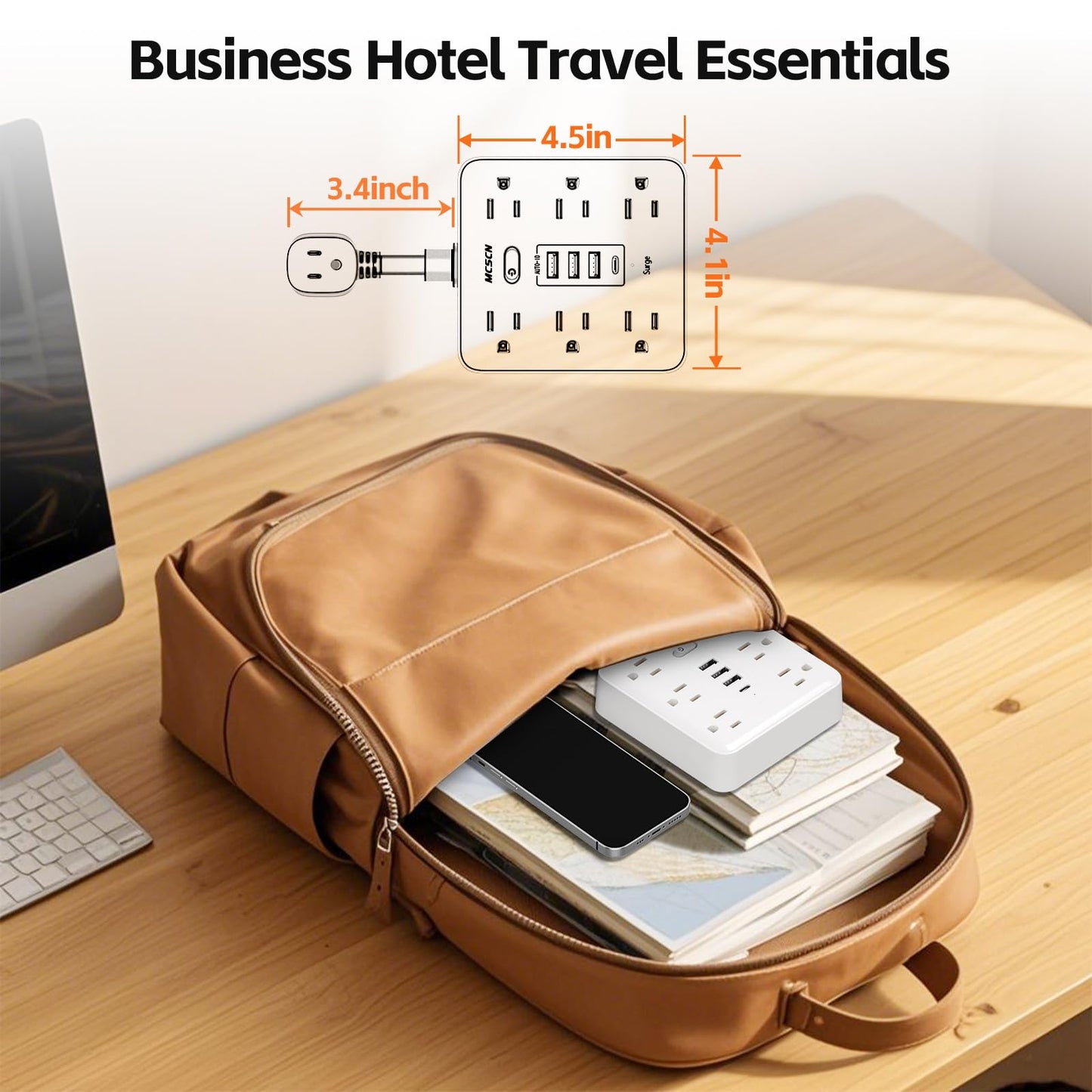MCSCN Portable Slim Flat Plug Surge Overload Protector Power Strip Wall Outlet with 6 AC Power Outlets 4 USB(1C) for Home Office Dorm Travel