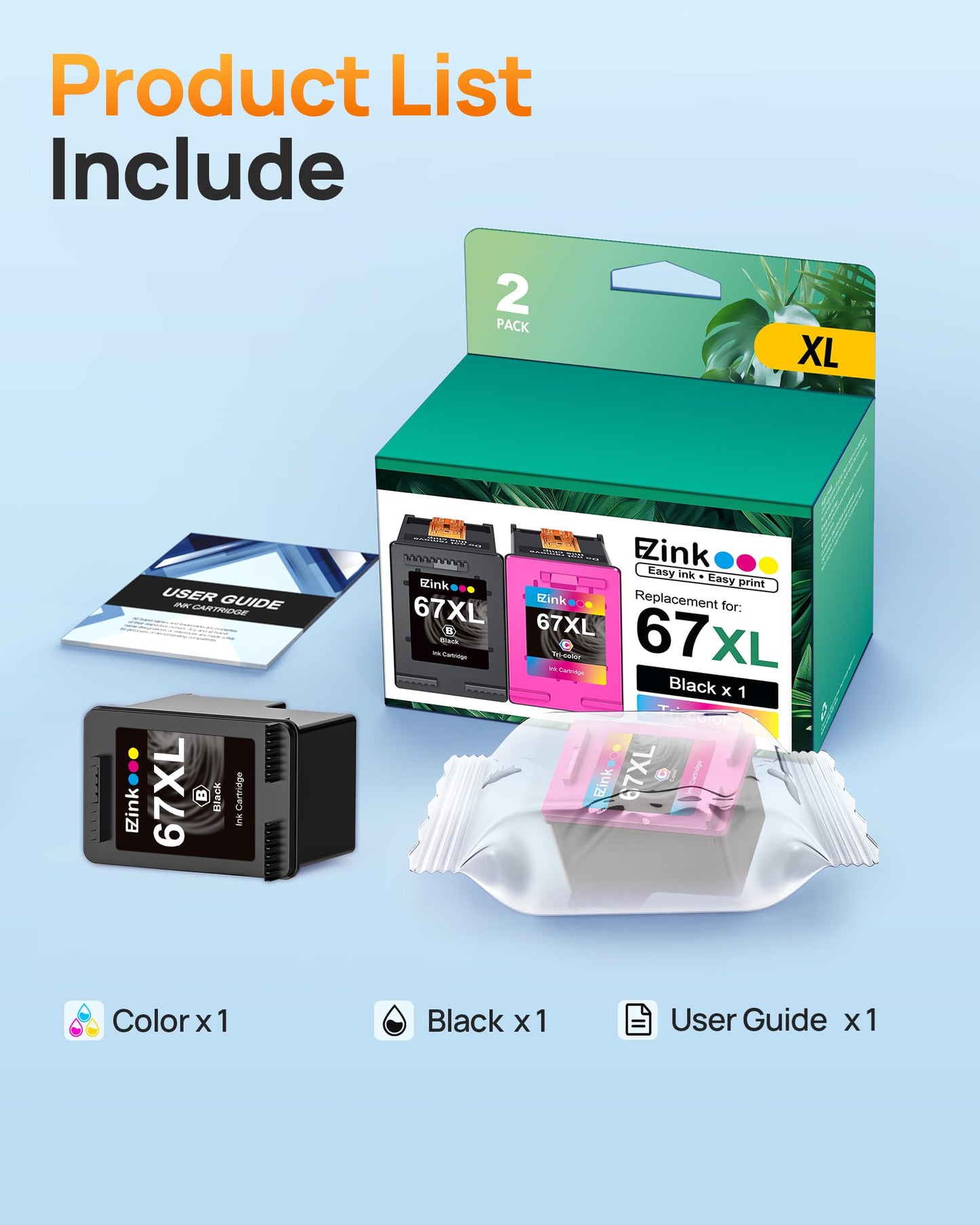E-Z Ink 67XL Printer Ink Remanufactured for Ink 67 67XL Ink Cartridges Black Color Combo Pack for DeskJet 2700 2755e Printer