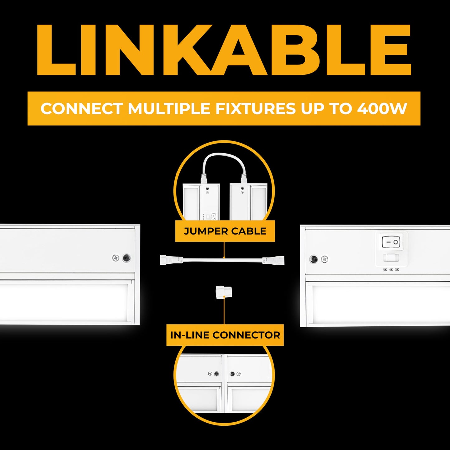 LED Under Cabinet Lighting Hardwired - 3CCT 9 Inch White Finish - Undercabinet Lights for Kitchen - Linkable Undercounter Dimmable Plug in Light or