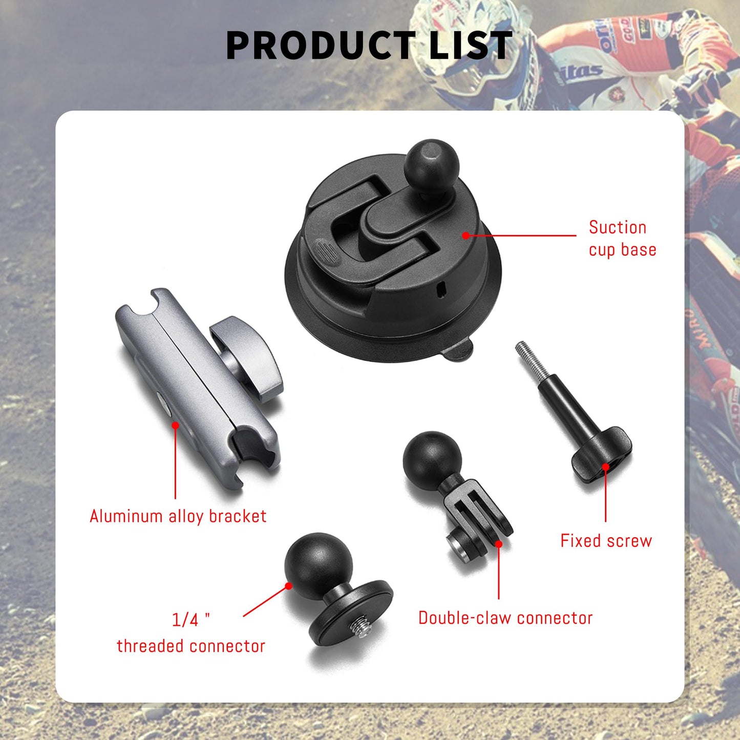 Action 6 Suction Cup Mount Bracket, for DJI Osmo Action 5 Pro, for Insta360 X3, for GoPro Hero 13 12 11/10/9 Accessories, with 1/4"-20 Standard Thread