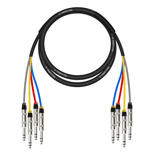 Phenyx Pro 4-Channel TRS Cable, 6 Ft Snake Cord, TRS Patch Wire, Balanced 1/4-Inch Cable, Color-Coded, 4-in-1 Design, 1/4" Audio Cord w/24 AWG OFC