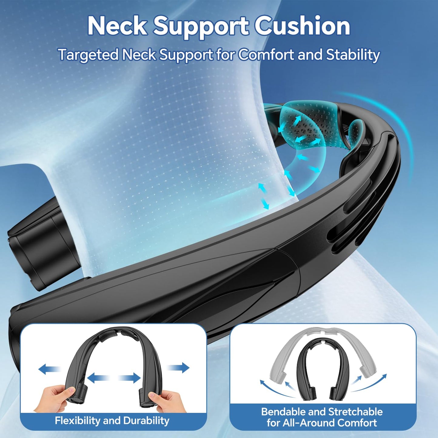 Wusrop Portable Neck Fan, 6000mAh Rechargeable Personal Fan, 6 Speeds Hands Free Wearable Fan with 360° Surround Airflow, Ideal for Travel, Office