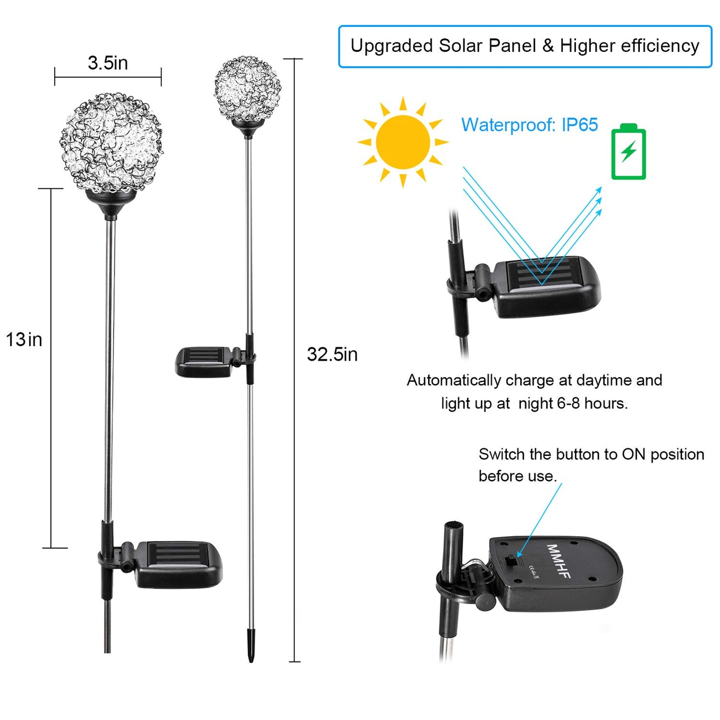 MMHF Solar Garden Lights Outdoor, Upgraded Globe Powered Garden Light, Multi-Color Changing LED Solar Stake Lights for Patio Backyard Pathway Party