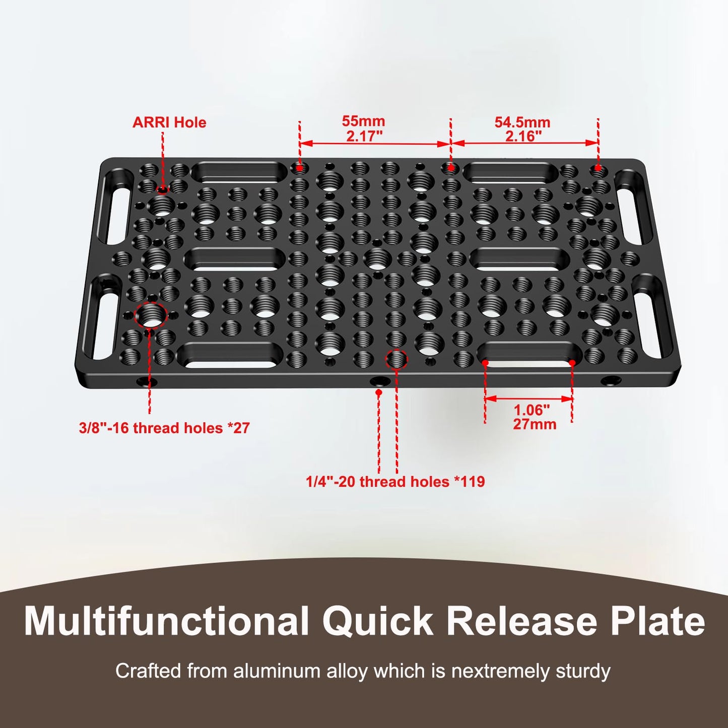 DINESK Multi-Functional Camera Cheese Plate with 1/4"& 3/8 Threads,7.87"/200mm Large Cheese Plate Aluminum Alloy Breadboard for Cameras,Monitors