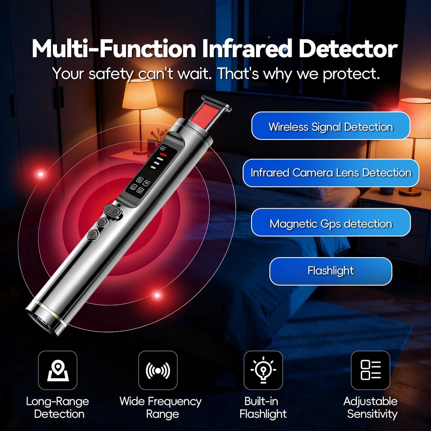 KADNCST Hidden Camera Detectors, Upgraded AI Bug Detector Anti Spy Camera Finder, GPS Tracker Detector RF WiFi Signal Scanner Rechargeable,5 Working