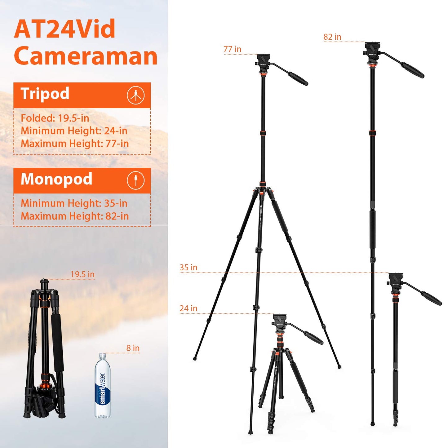 GEEKOTO Video Tripod Fluid Head,Professional Camera Tripod for DSLR,Monopod Aluminum 77" for Video Camcorder Canon Nikon Sony with 1/4" Screws Fluid