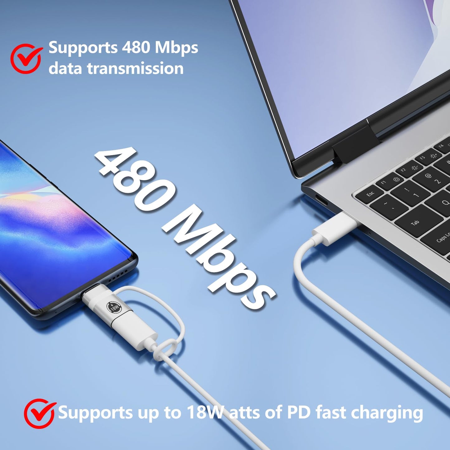 Liaoan USB C to Micro USB Adapter, 4 Pieces, Supports 18W Fast Charging and Data Transfer, Suitable for USB C Socket to Micro Plug Adapter, not…
