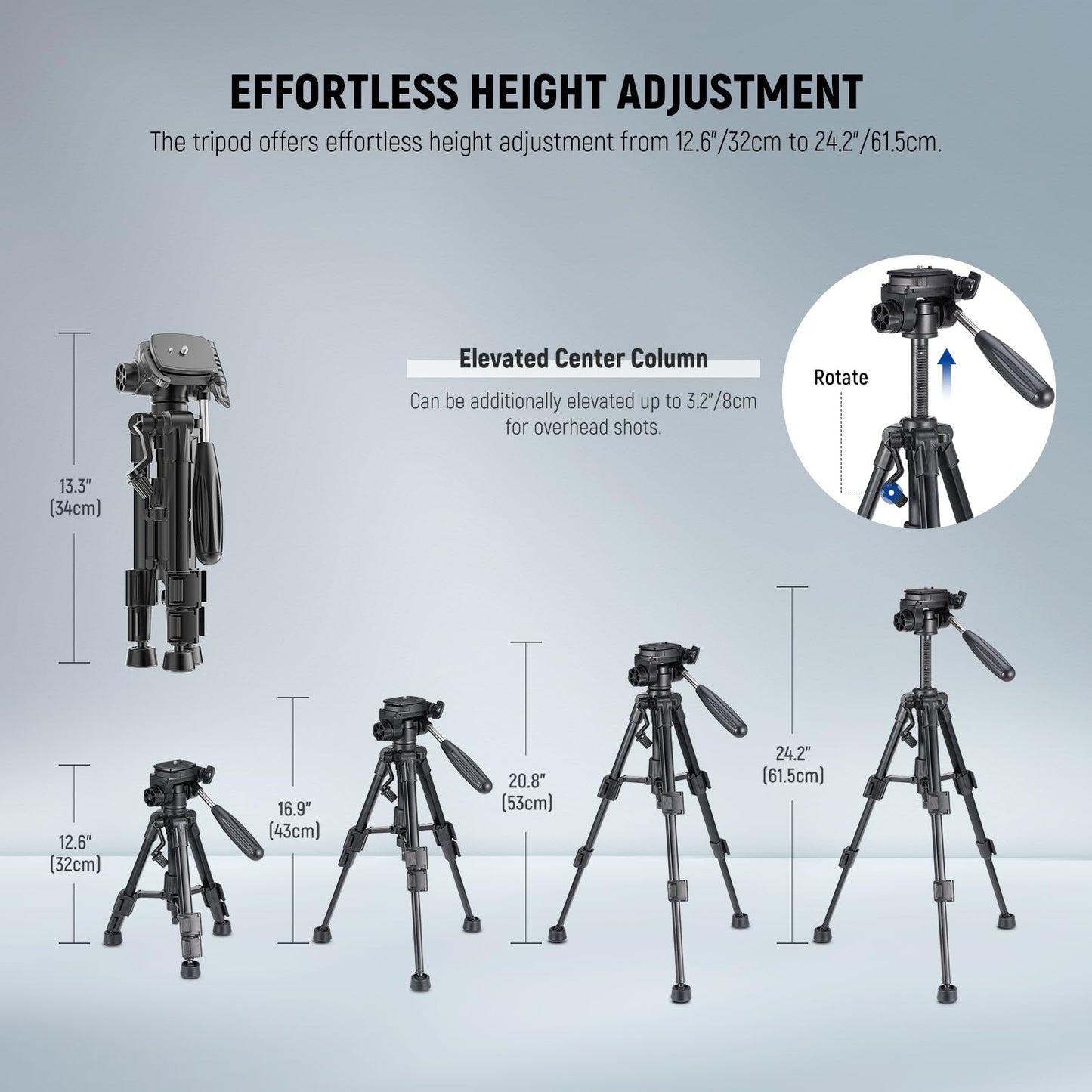 NEEWER Basic Mini Desk Tripod for iPhone & Camera with 3 Way Pan Tilt Head, Handle & Remote, Metal Portable Table Top Video Phone Tripod with 1/4"