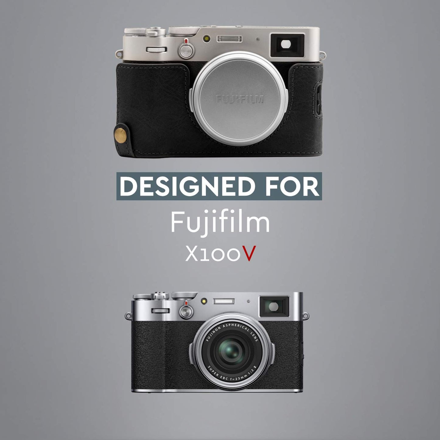 MegaGear MG1894 Ever Ready Genuine Leather Camera Half Case Compatible with Fujifilm X100V - Black