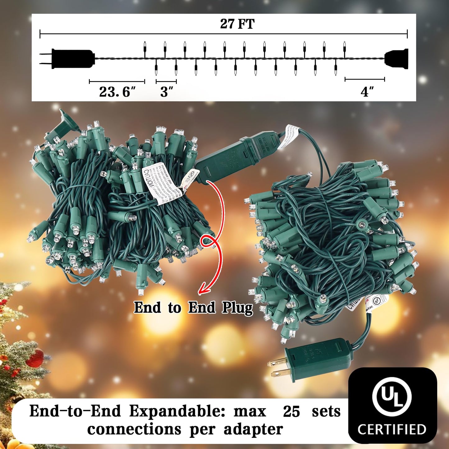 Boltigen Soft Twinkle Lights, 100LED Slow Twinkling, 5mm Wide Angle Christmas Lights, UL Certified 27 Ft Extendable for Home Garden Indoor Outdoor Use